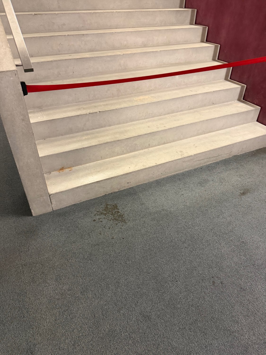 Moquette au pied d’un escalier avant nettoyage par KB Clean